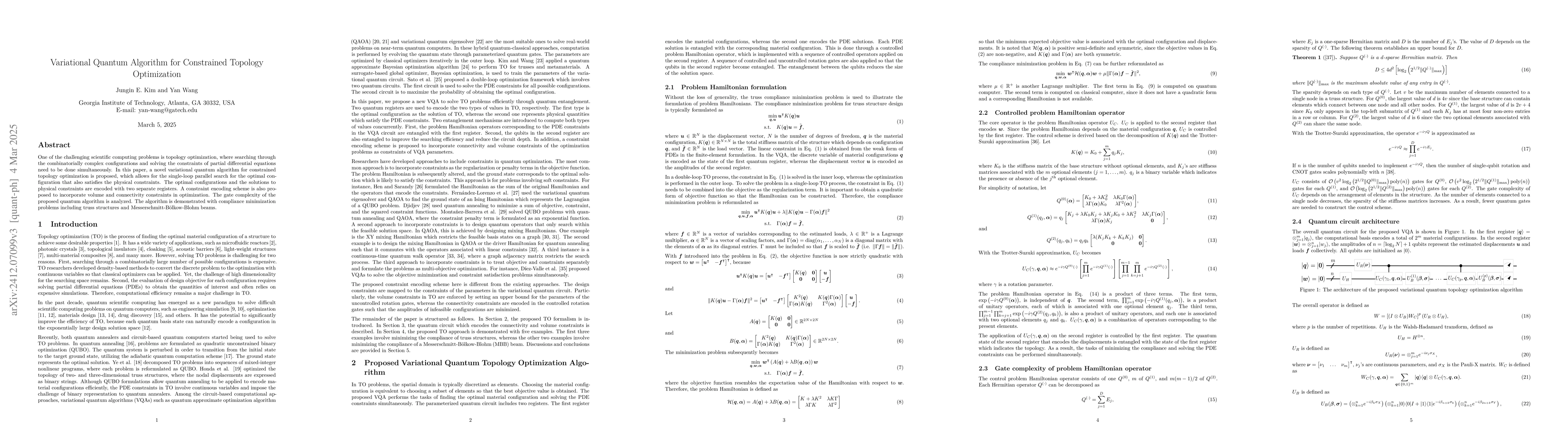 Thumbnail for Variational Quantum Algorithm for Constrained Topology Optimization in
  Quantum Scientific Computing