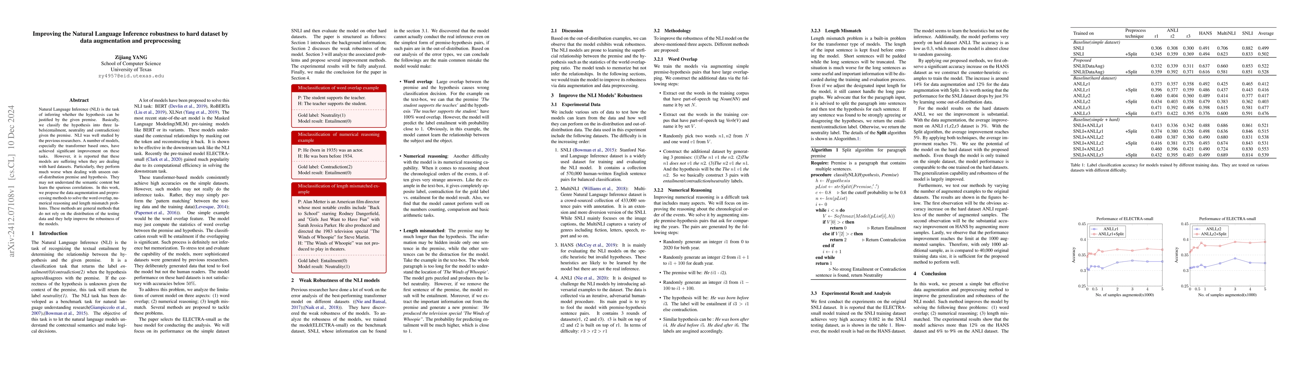Thumbnail for Improving the Natural Language Inference robustness to hard dataset by
  data augmentation and preprocessing