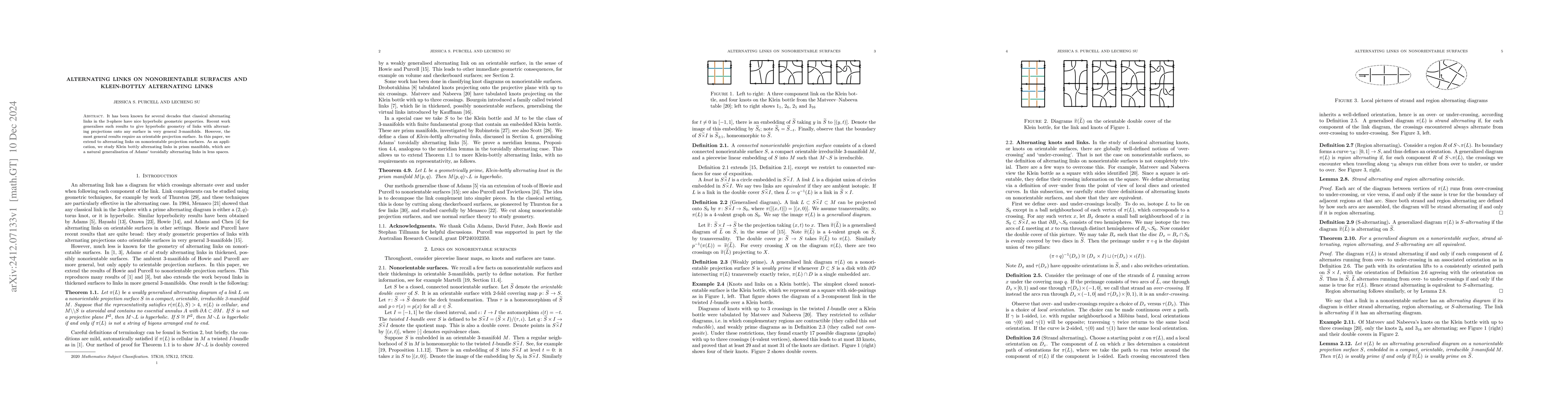 Thumbnail for Alternating links on nonorientable surfaces and Klein-bottly alternating
  links