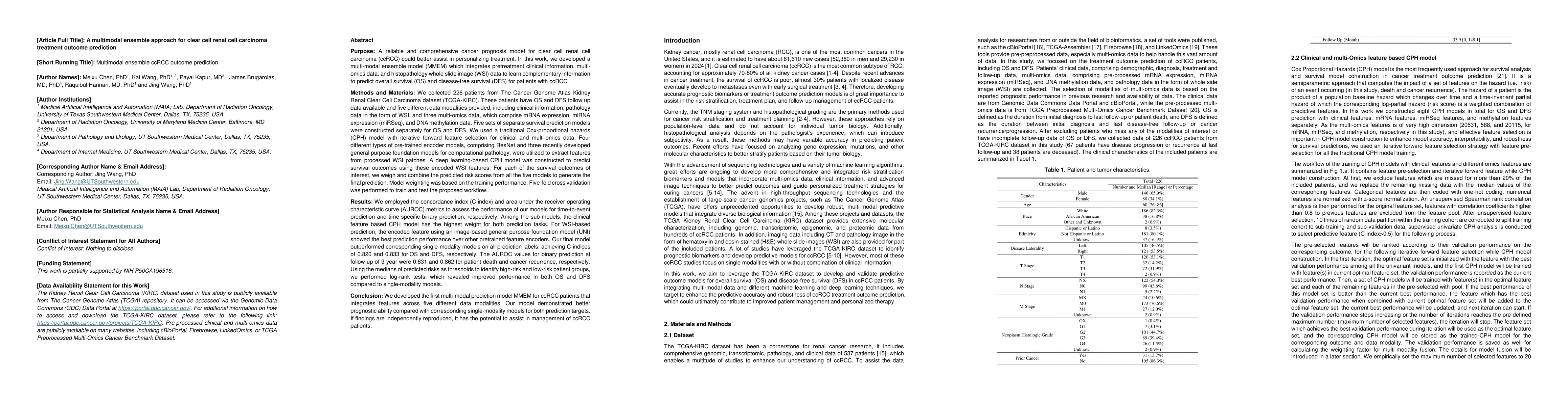 Thumbnail for A multimodal ensemble approach for clear cell renal cell carcinoma
  treatment outcome prediction