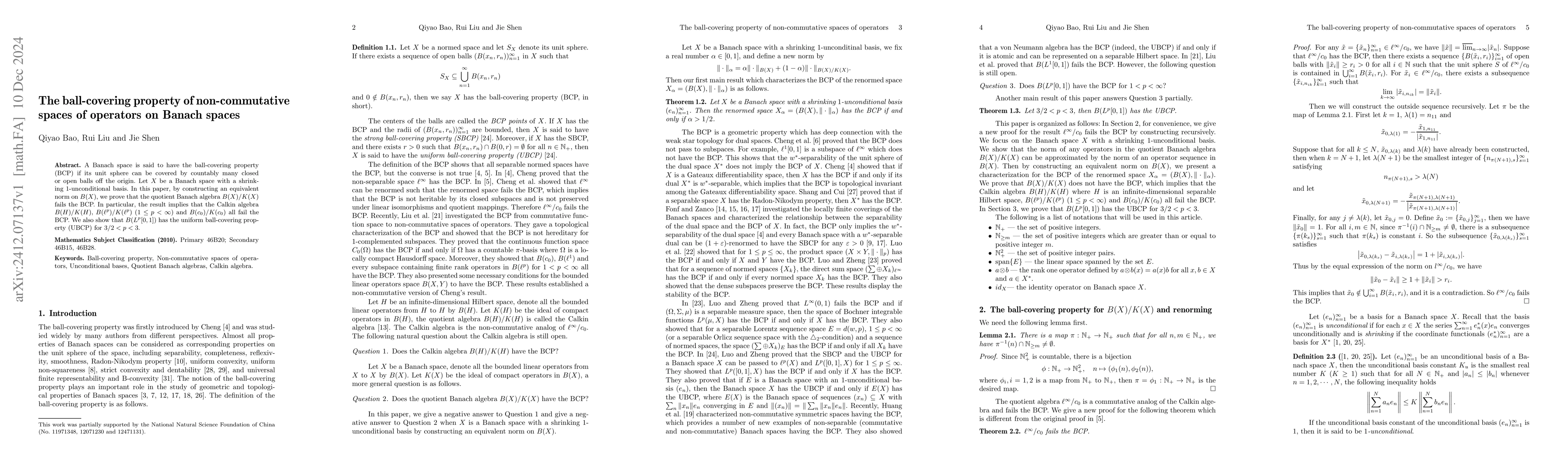 Thumbnail for The ball-covering property of non-commutative spaces of operators on
  Banach spaces
