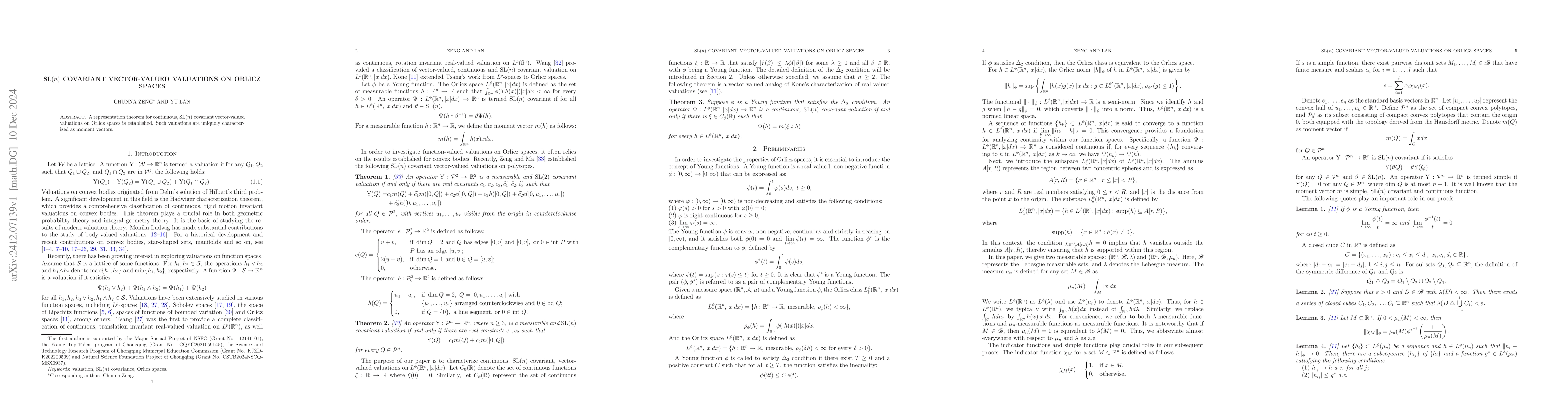 Thumbnail for SL(n) covariant vector-valued valuations on Orlicz spaces
