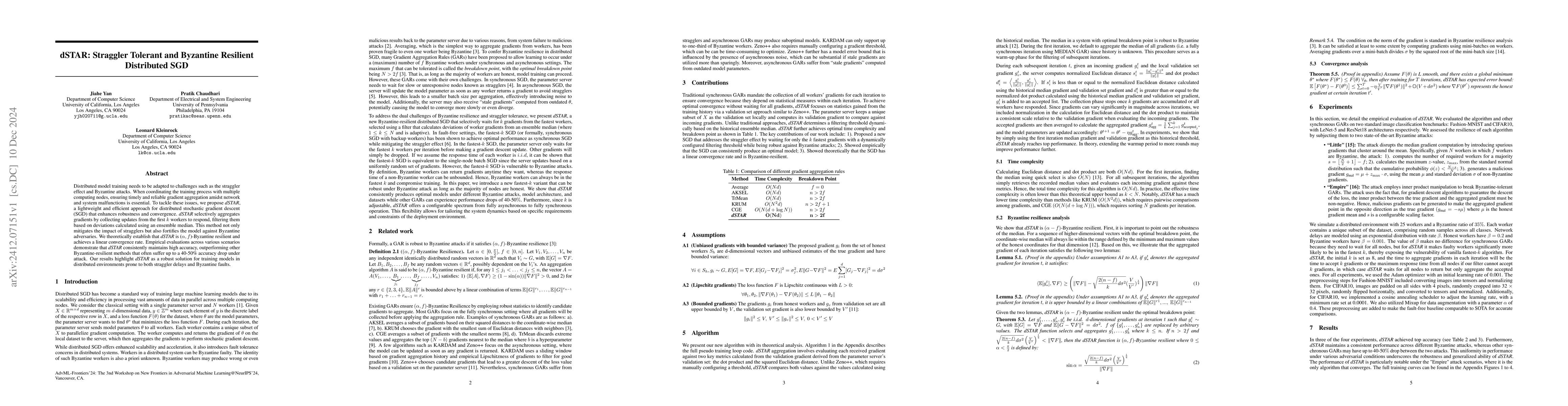Thumbnail for dSTAR: Straggler Tolerant and Byzantine Resilient Distributed SGD