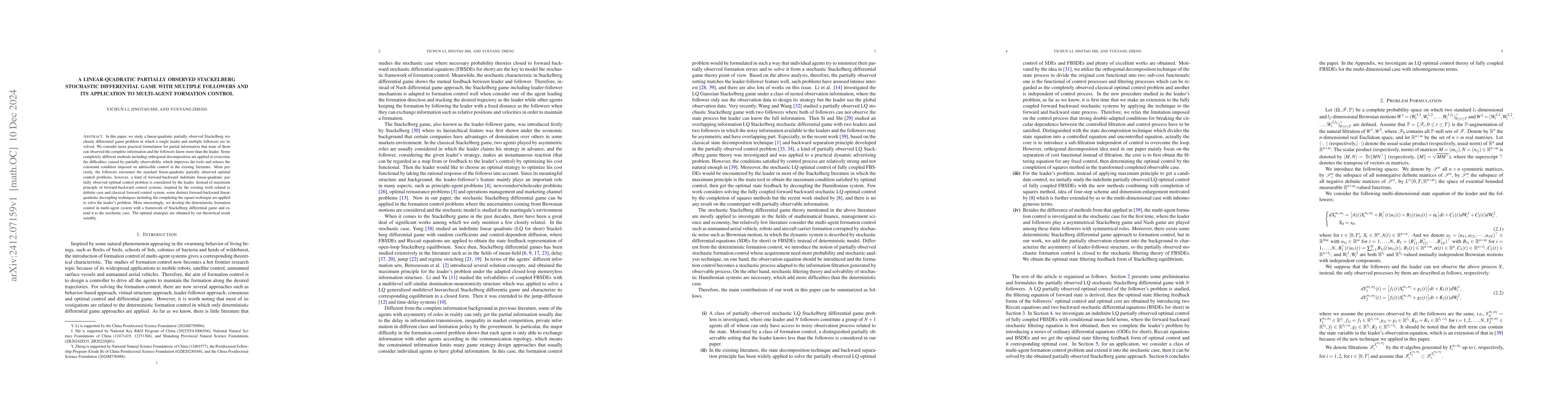 Thumbnail for A linear-quadratic partially observed Stackelberg stochastic
  differential game with multiple followers and its application to multi-agent
  formation control