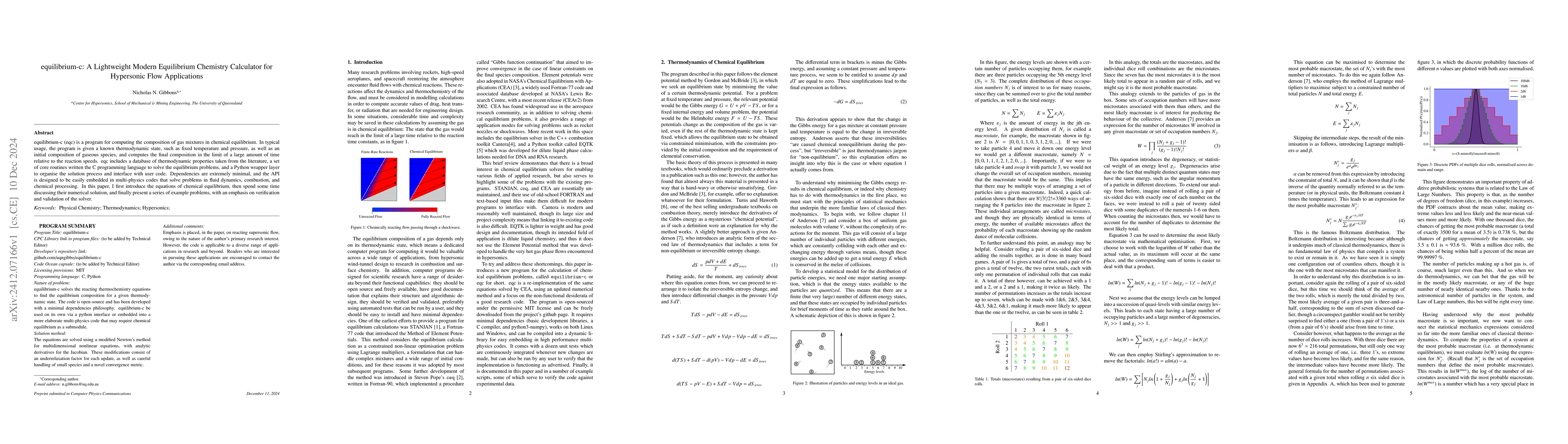 Thumbnail for equilibrium-c: A Lightweight Modern Equilibrium Chemistry Calculator for
  Hypersonic Flow Applications