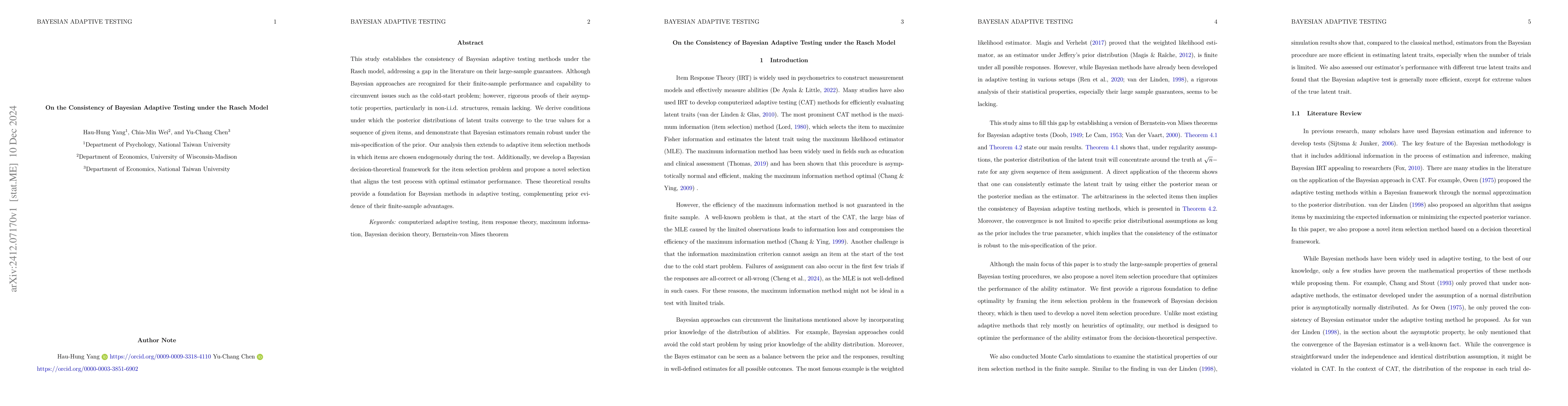 Thumbnail for On the Consistency of Bayesian Adaptive Testing under the Rasch Model