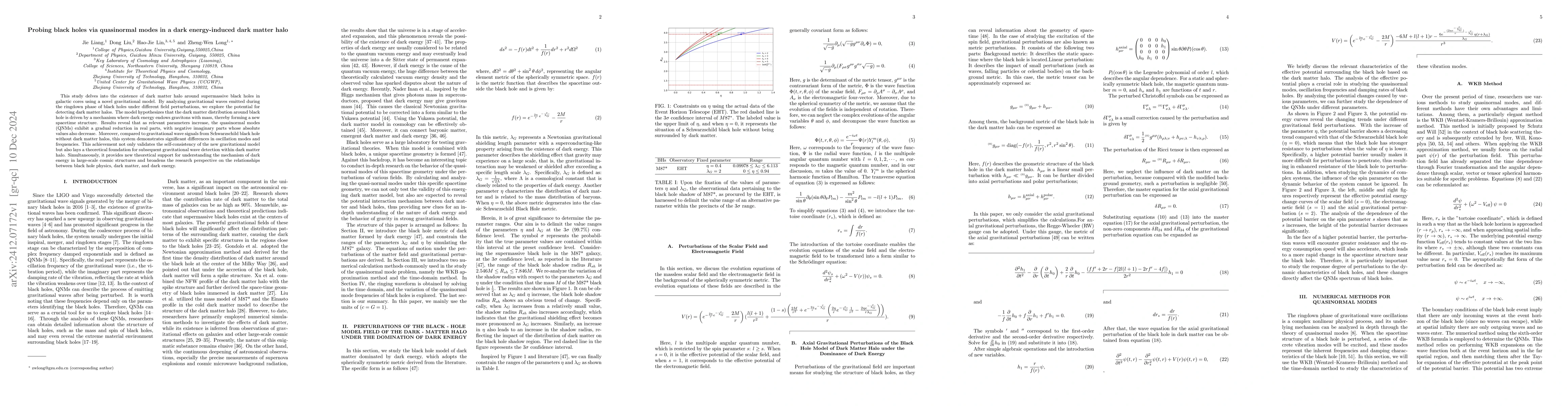 Thumbnail for Probing black holes via quasinormal modes in a dark energy-induced dark
  matter halo