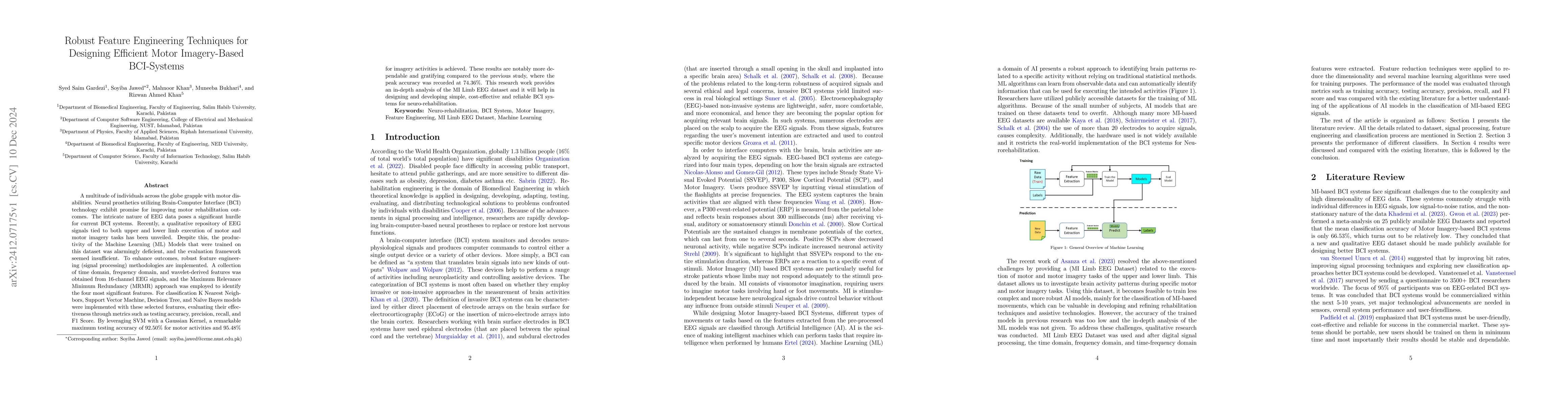 Thumbnail for Robust Feature Engineering Techniques for Designing Efficient Motor
  Imagery-Based BCI-Systems