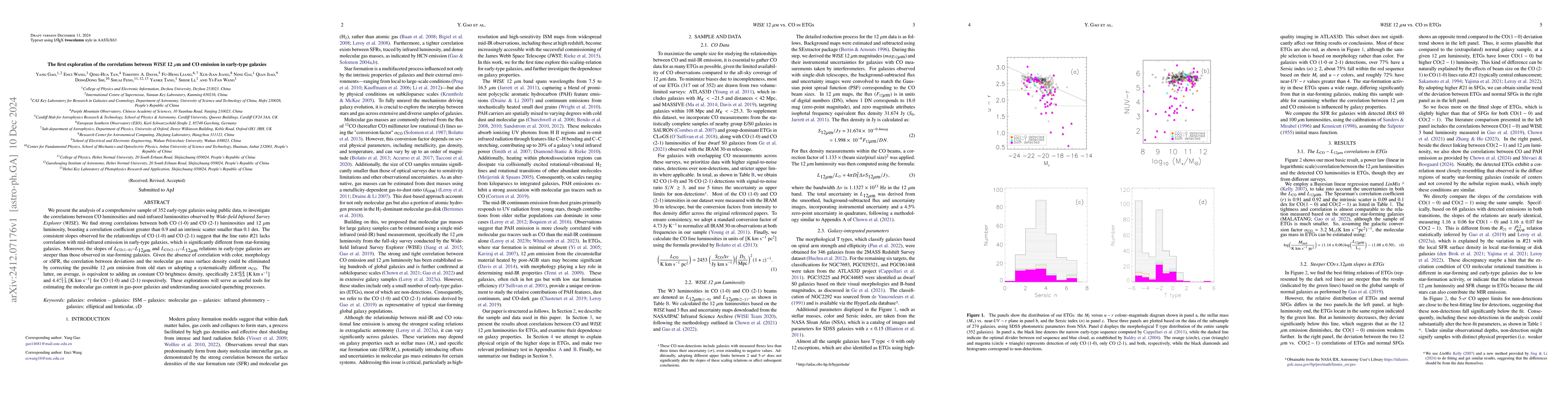 Thumbnail for The first exploration of the correlations between \textit{WISE} 12
  \micron\ and CO emission in early-type galaxies