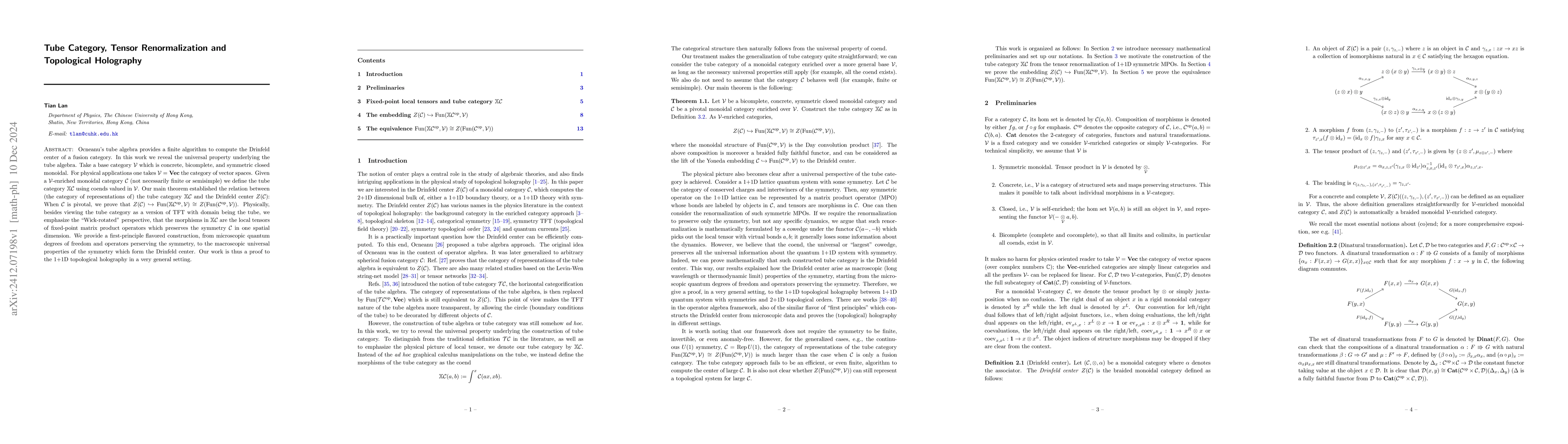 Thumbnail for Tube Category, Tensor Renormalization and Topological Holography