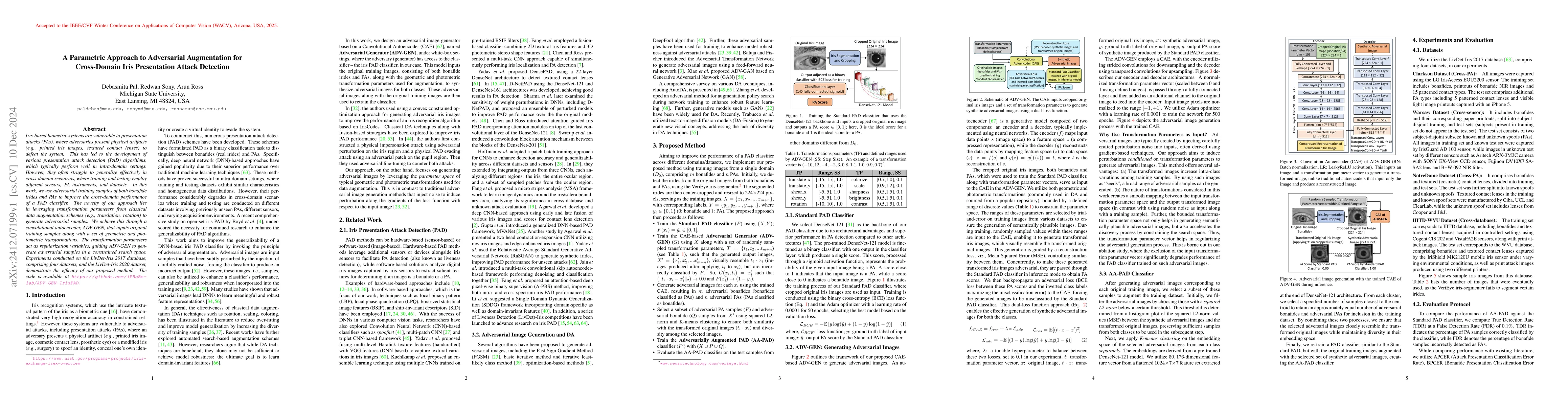 Thumbnail for A Parametric Approach to Adversarial Augmentation for Cross-Domain Iris
  Presentation Attack Detection