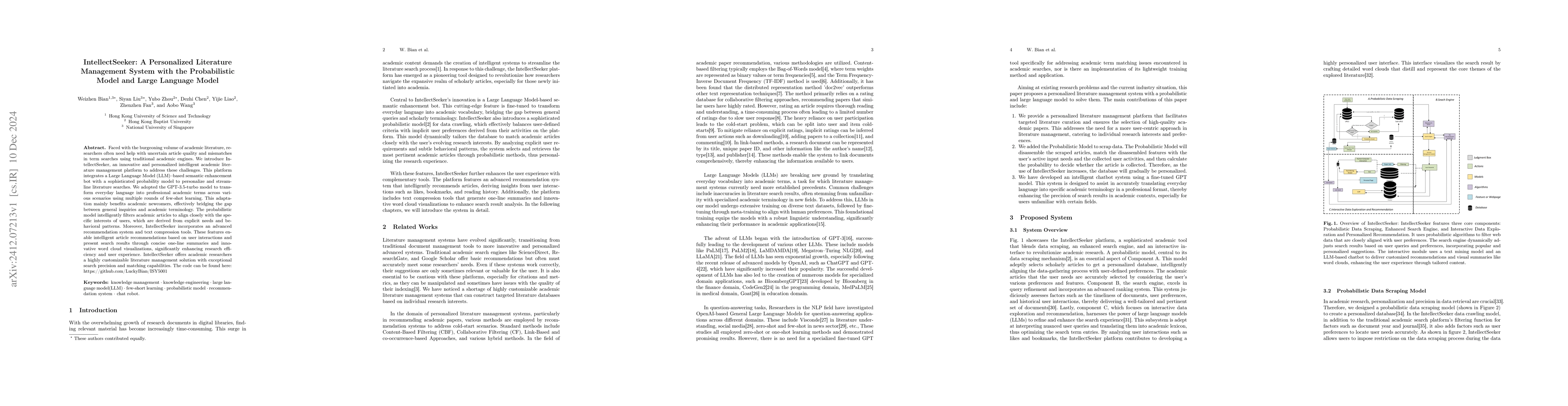 Thumbnail for IntellectSeeker: A Personalized Literature Management System with the
  Probabilistic Model and Large Language Model