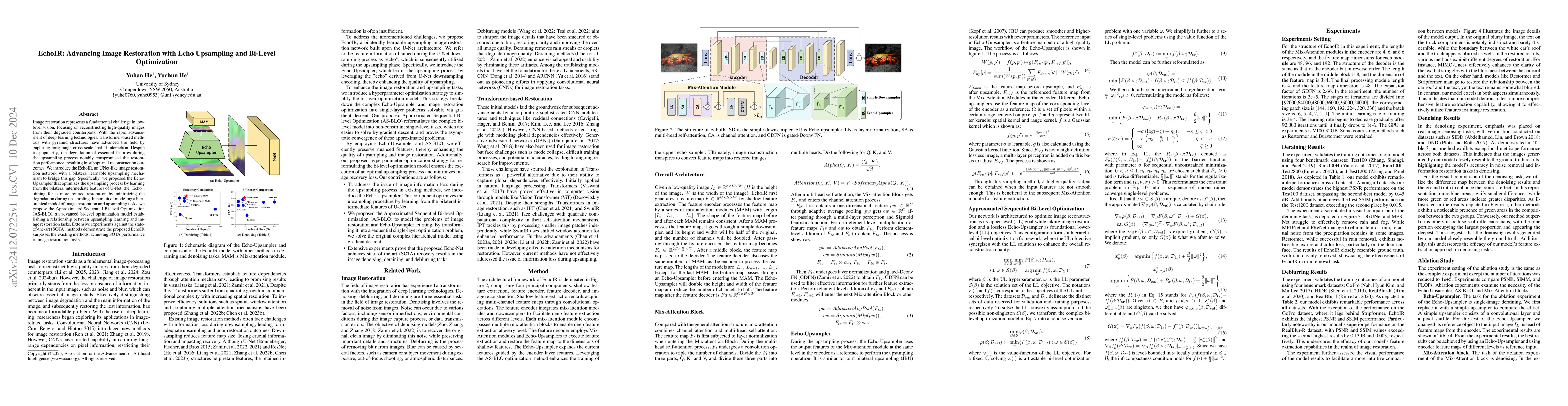Thumbnail for EchoIR: Advancing Image Restoration with Echo Upsampling and Bi-Level
  Optimization