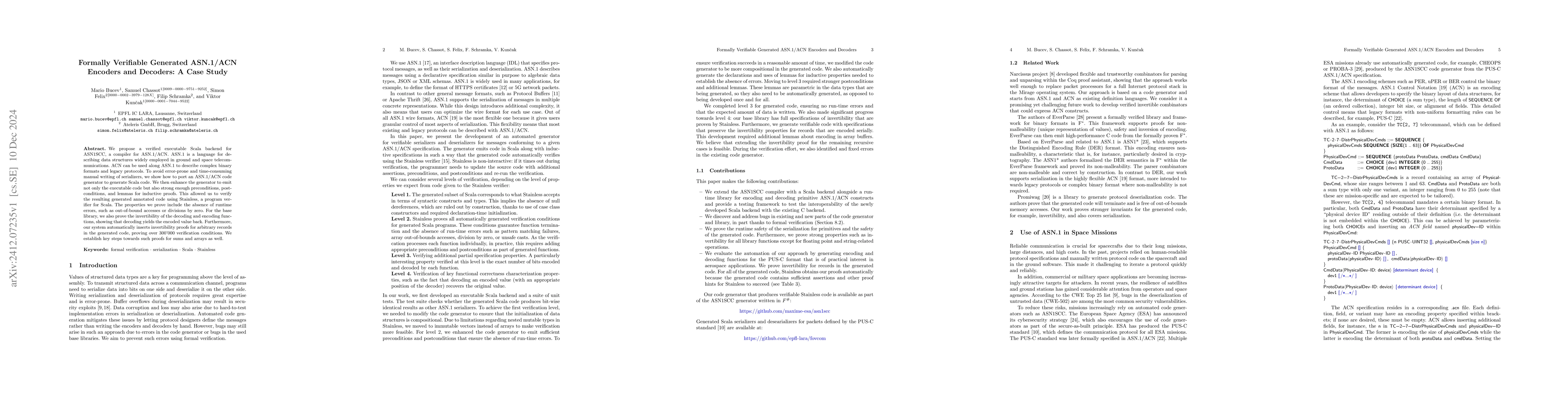 Thumbnail for Formally Verifiable Generated ASN.1/ACN Encoders and Decoders: A Case
  Study