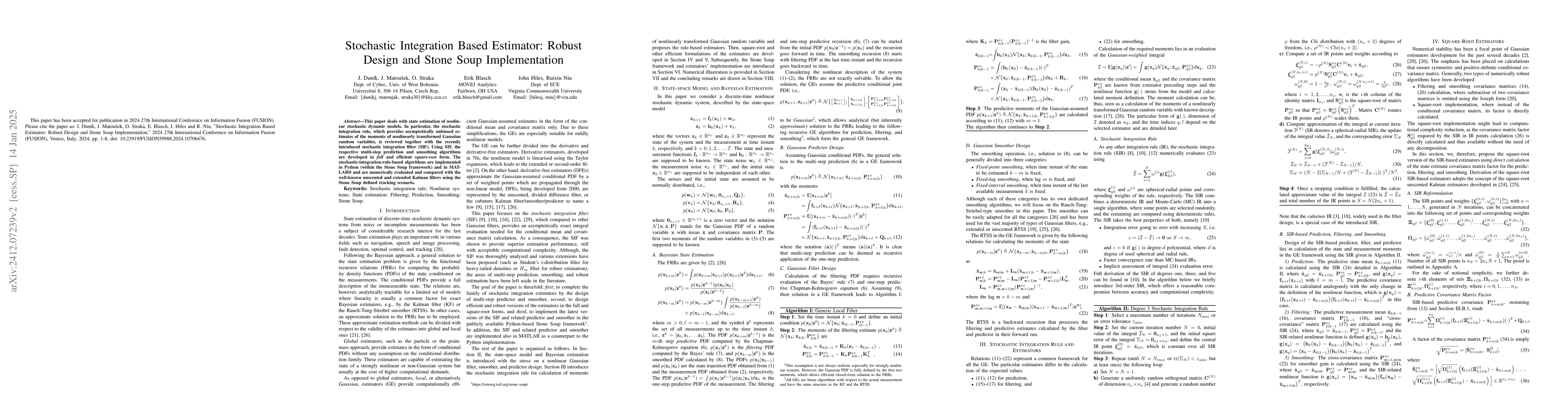 Thumbnail for Stochastic Integration Based Estimator: Robust Design and Stone Soup
  Implementation