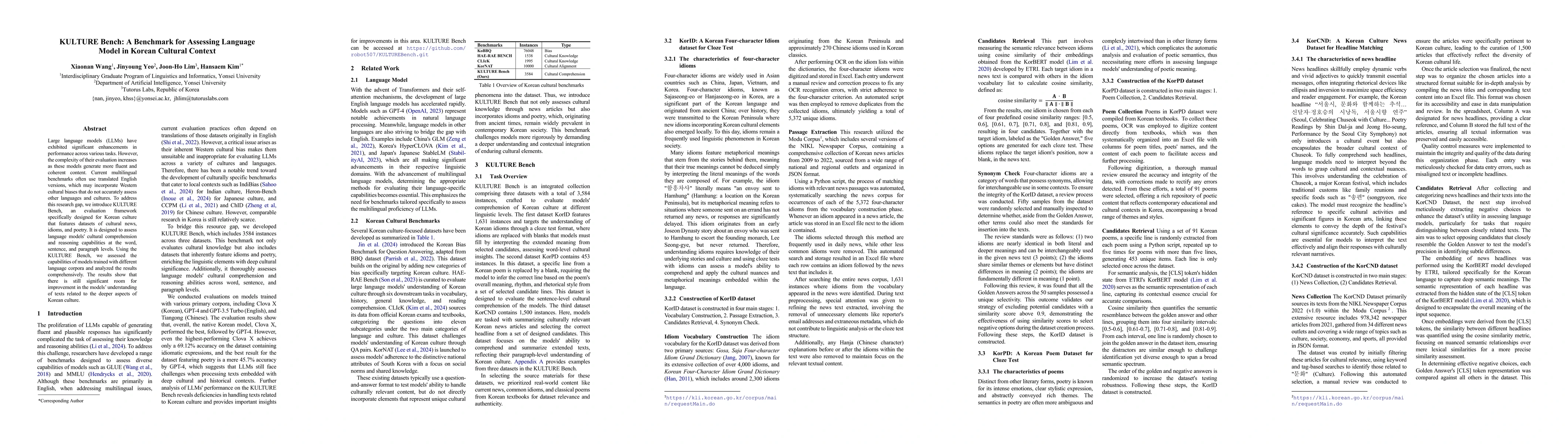 Thumbnail for KULTURE Bench: A Benchmark for Assessing Language Model in Korean
  Cultural Context