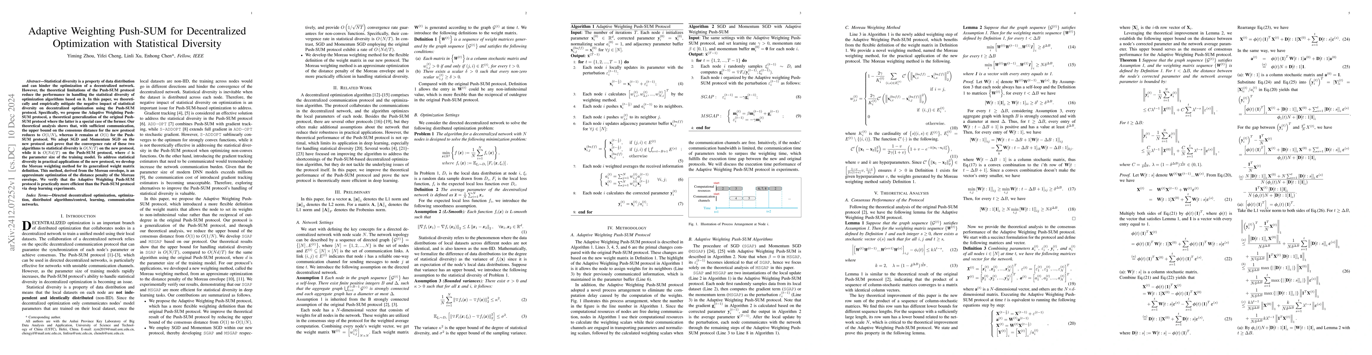 Thumbnail for Adaptive Weighting Push-SUM for Decentralized Optimization with
  Statistical Diversity