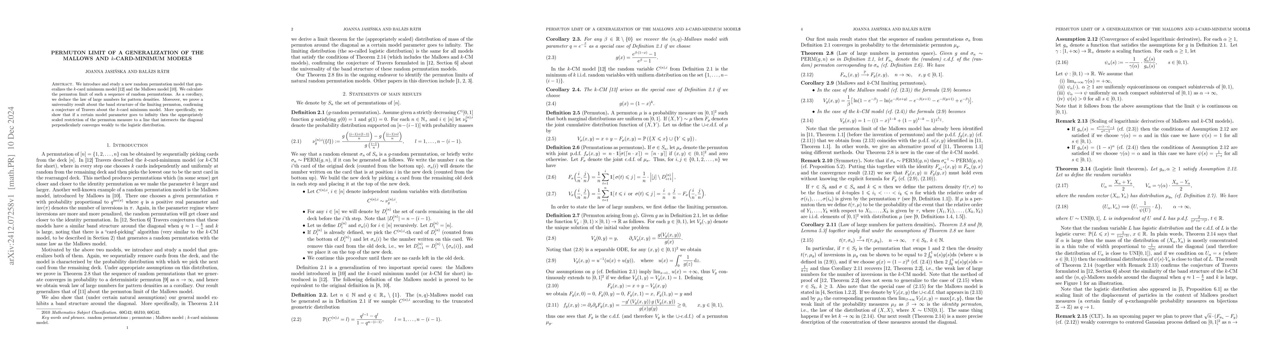 Thumbnail for Permuton limit of a generalization of the Mallows and $k$-card-minimum
  models