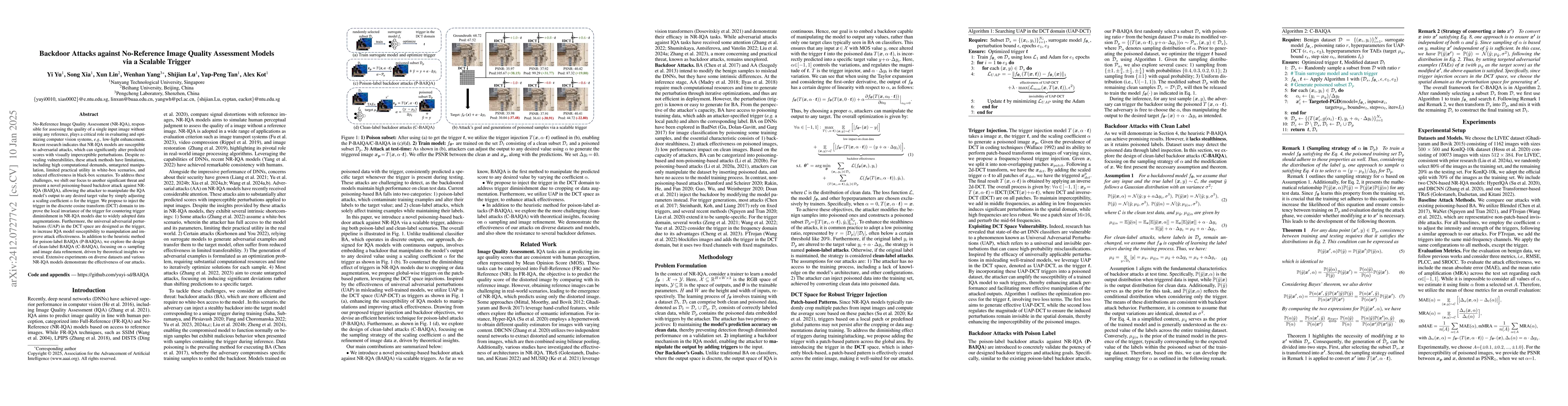 Thumbnail for Backdoor Attacks against No-Reference Image Quality Assessment Models
  via A Scalable Trigger
