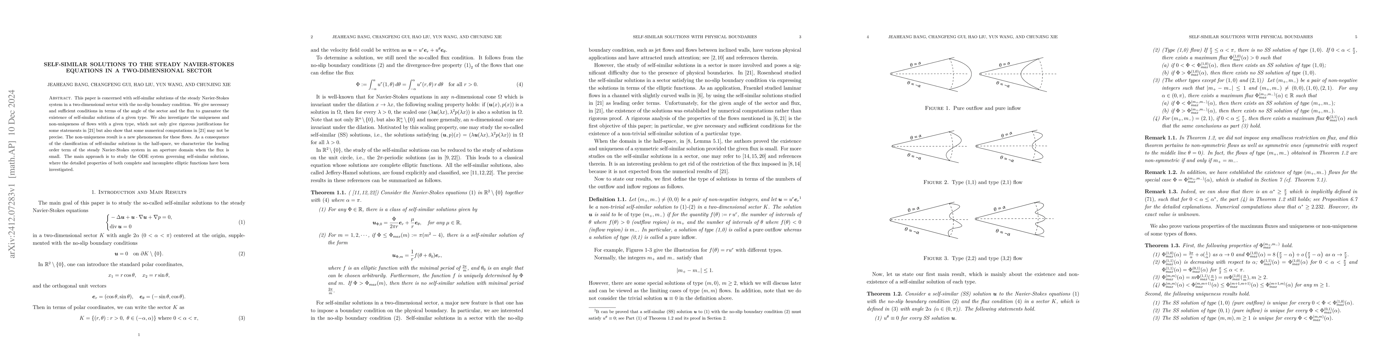 Thumbnail for Self-Similar Solutions to the steady Navier-Stokes Equations in a
  two-dimensional sector