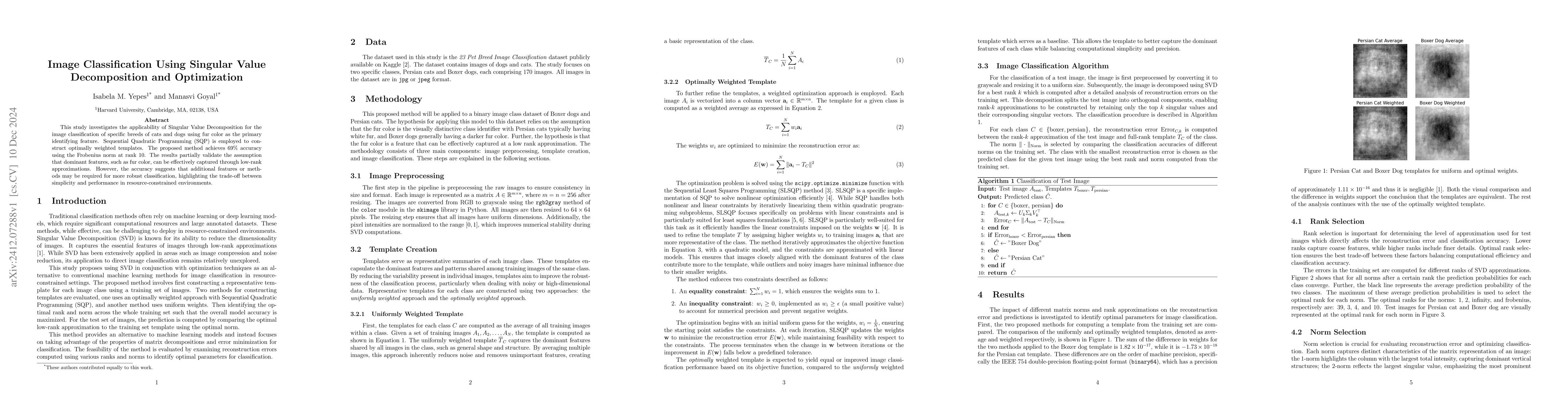 Thumbnail for Image Classification Using Singular Value Decomposition and Optimization