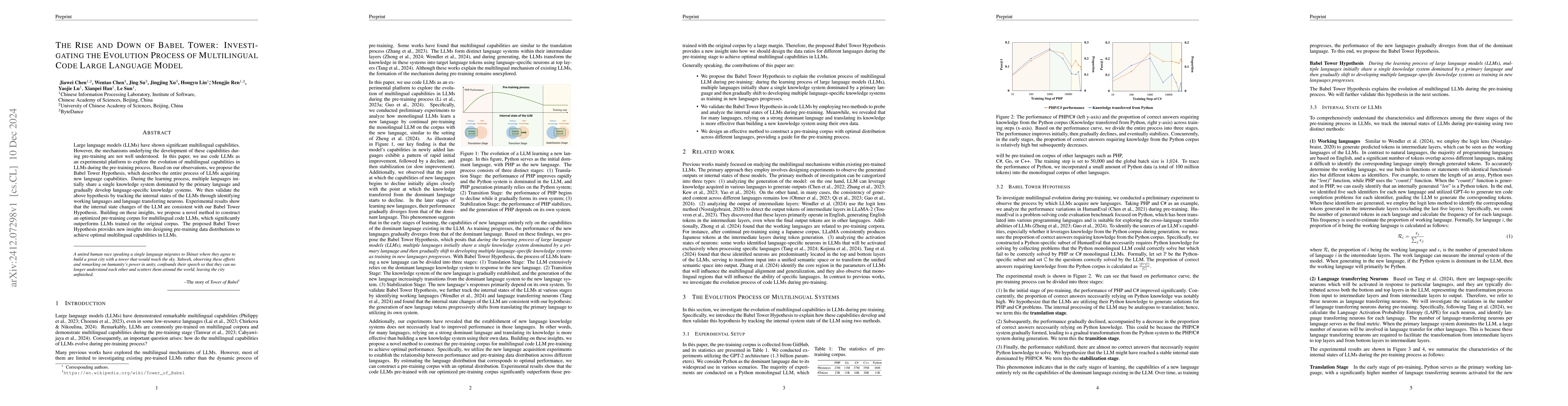 Thumbnail for The Rise and Down of Babel Tower: Investigating the Evolution Process of
  Multilingual Code Large Language Model