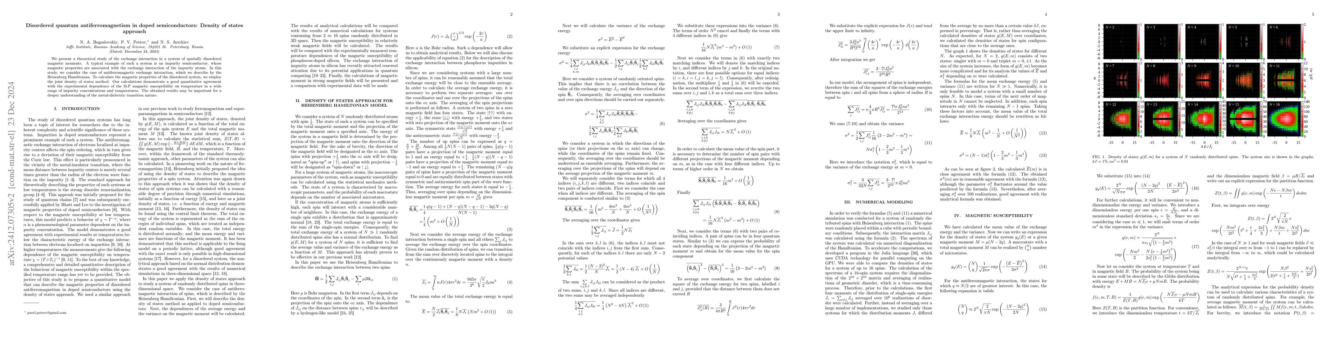 Thumbnail for Disordered quantum antiferromagnetism in doped semiconductors: Density
  of states approach