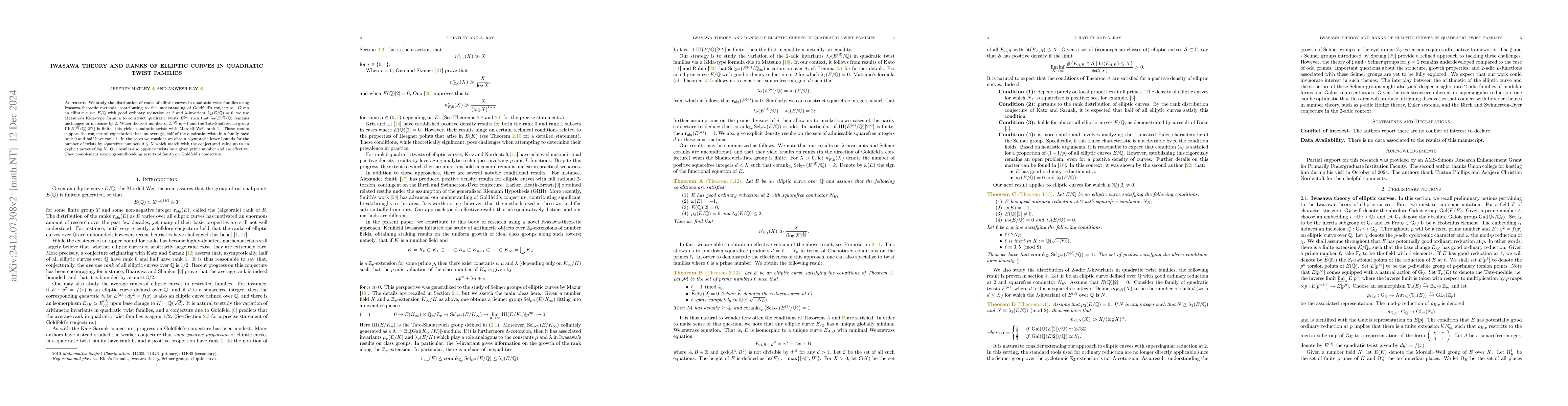 Thumbnail for Iwasawa theory and ranks of elliptic curves in quadratic twist families