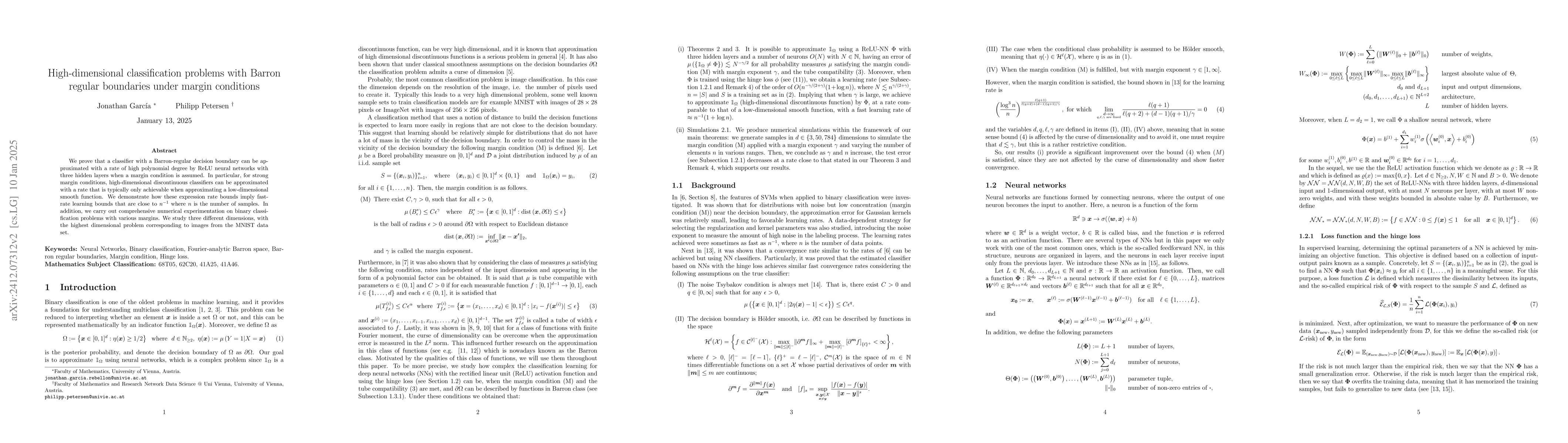 Thumbnail for High-dimensional classification problems with Barron regular boundaries
  under margin conditions