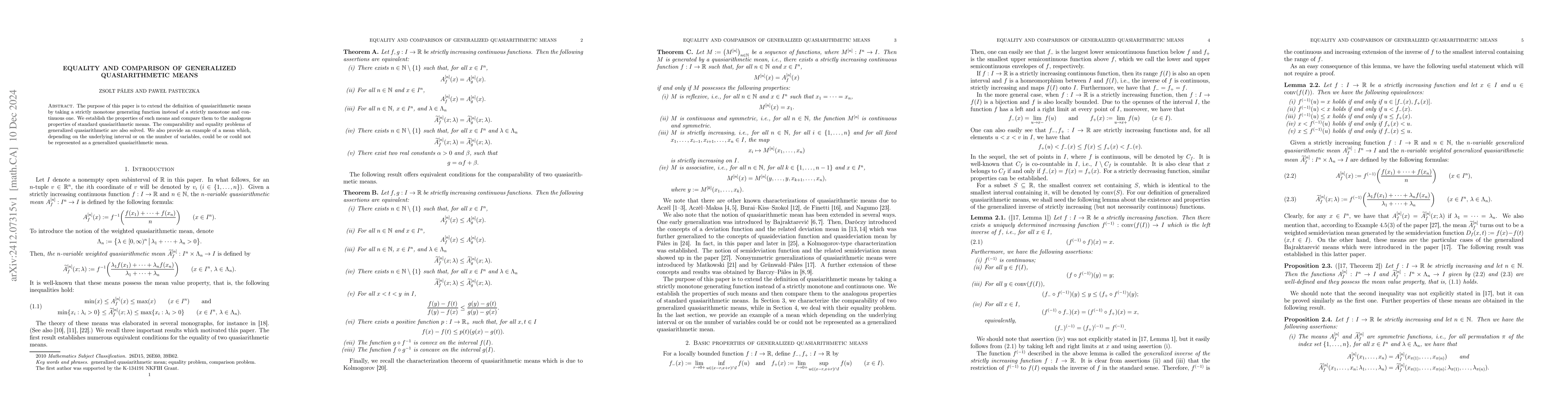 Thumbnail for Equality and comparison of generalized quasiarithmetic means