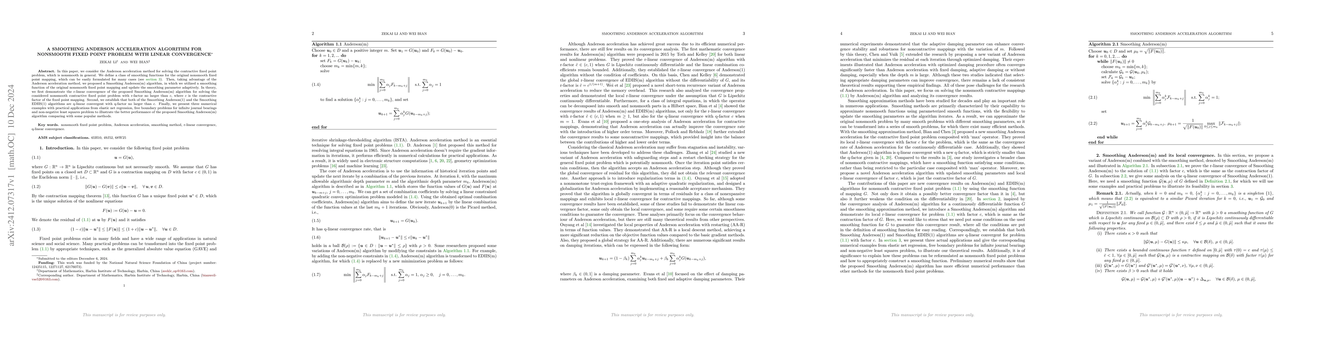 Thumbnail for A smoothing Anderson acceleration algorithm for nonsmooth fixed point
  problem with linear convergence