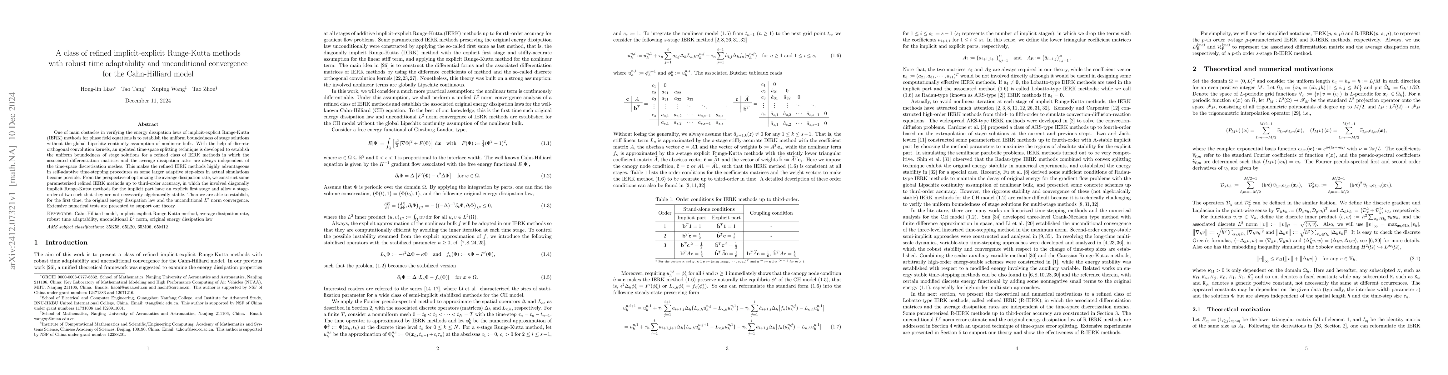 Thumbnail for A class of refined implicit-explicit Runge-Kutta methods with robust
  time adaptability and unconditional convergence for the Cahn-Hilliard model