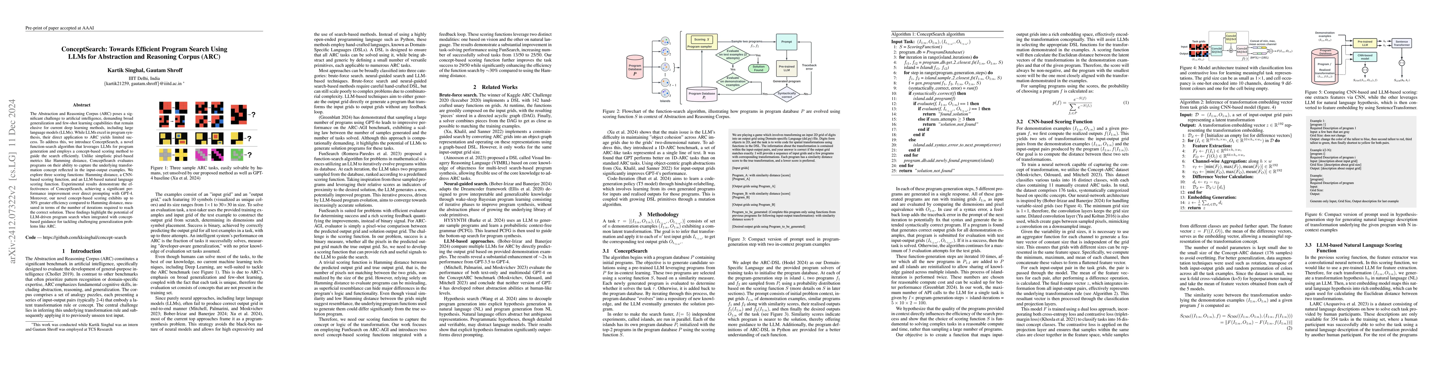 Thumbnail for ConceptSearch: Towards Efficient Program Search Using LLMs for
  Abstraction and Reasoning Corpus (ARC)