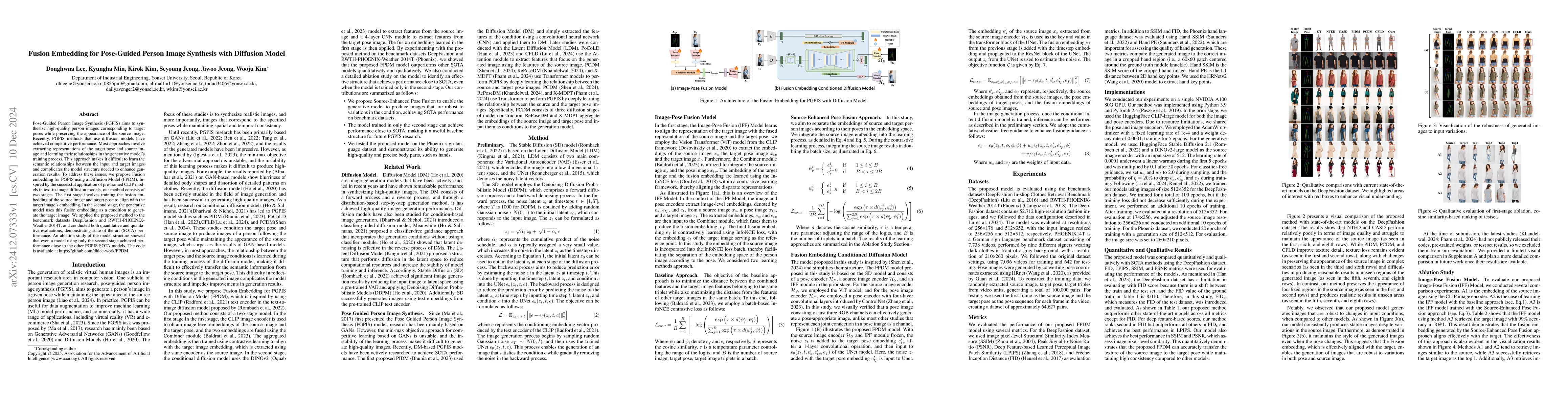 Thumbnail for Fusion Embedding for Pose-Guided Person Image Synthesis with Diffusion
  Model