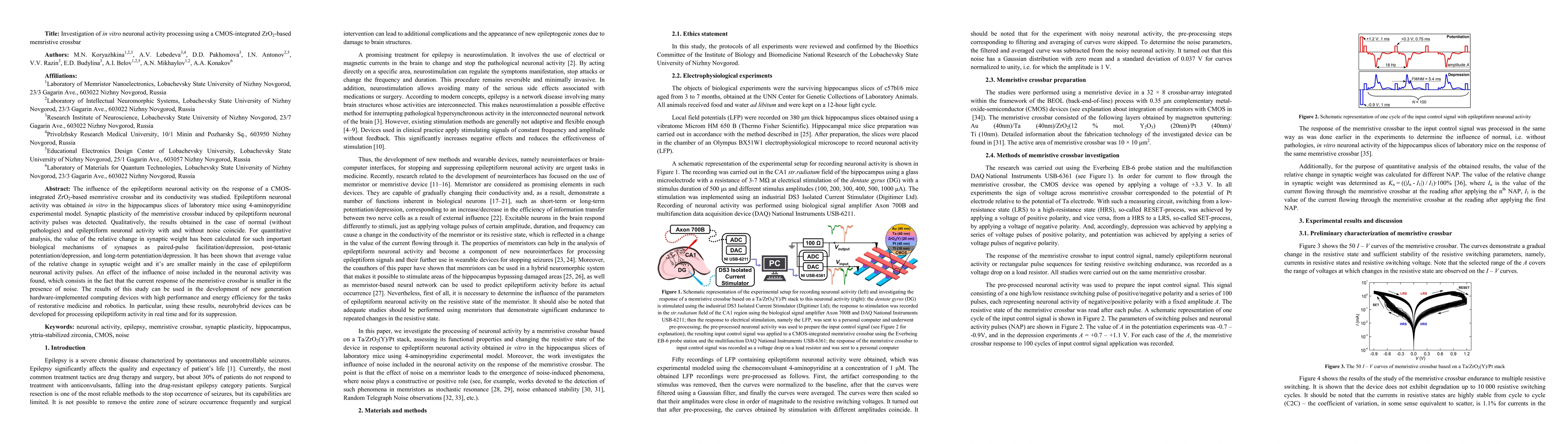 Thumbnail for Investigation of in vitro neuronal activity processing using a
  CMOS-integrated ZrO2-based memristive crossbar