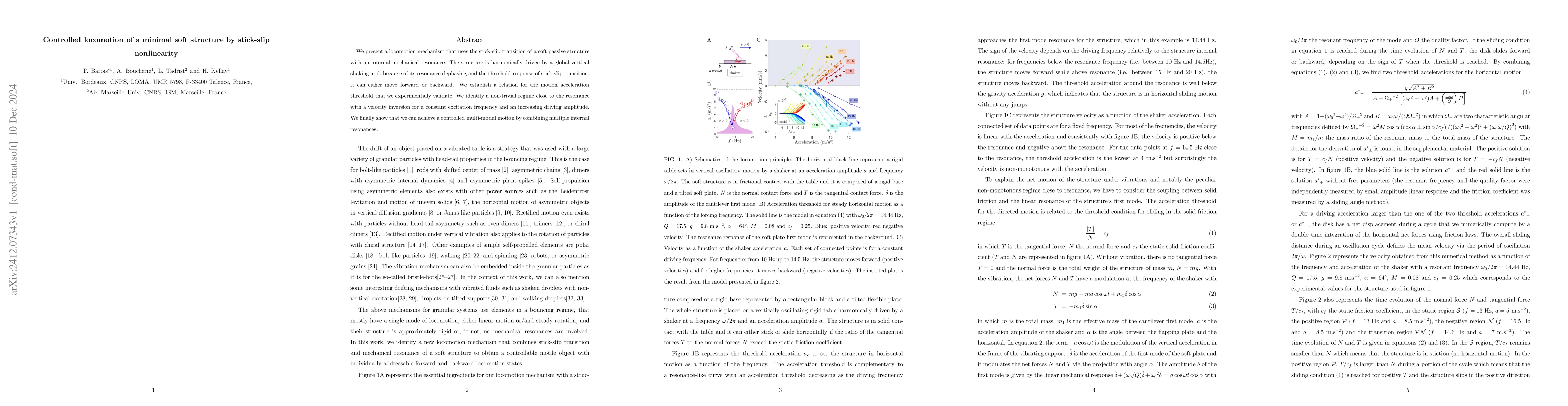 Thumbnail for Controlled Locomotion of a Minimal Soft Structure by Stick-Slip
  Nonlinearity