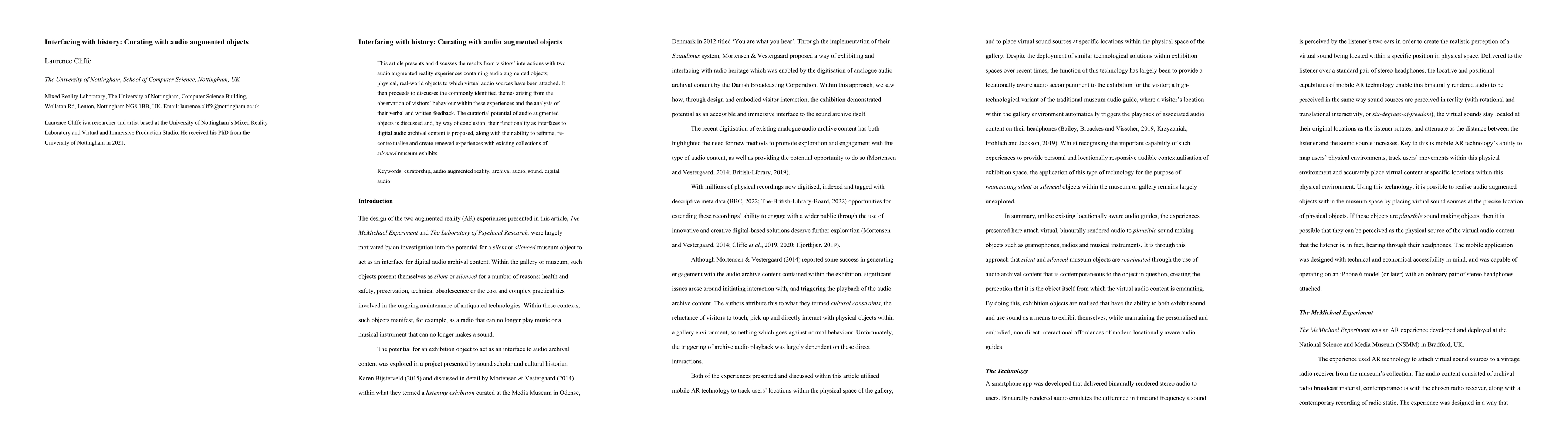 Thumbnail for Interfacing with history: Curating with audio augmented objects