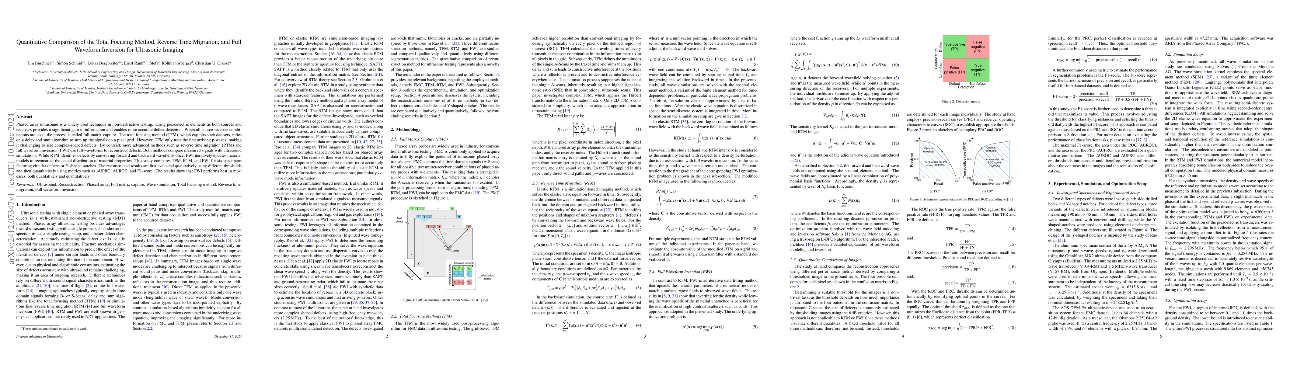 Thumbnail for Quantitative Comparison of the Total Focusing Method, Reverse Time
  Migration, and Full Waveform Inversion for Ultrasonic Imaging