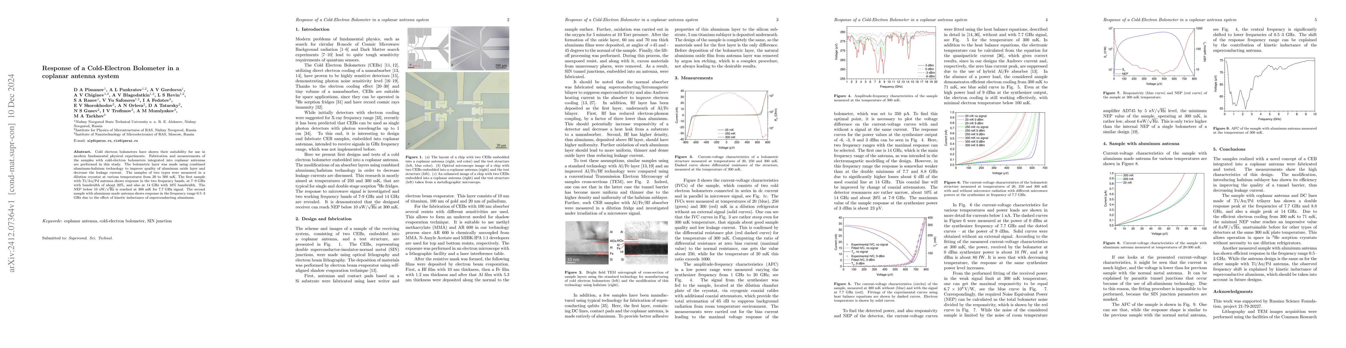 Thumbnail for Response of a Cold-Electron Bolometer in a coplanar antenna system