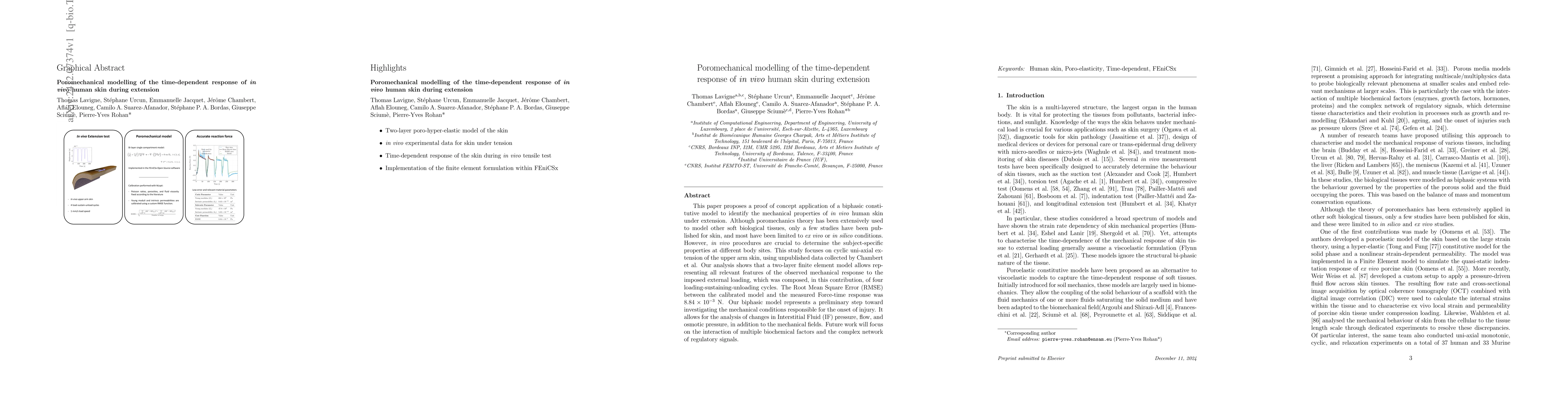 Thumbnail for Poromechanical modelling of the time-dependent response of in vivo human
  skin during extension