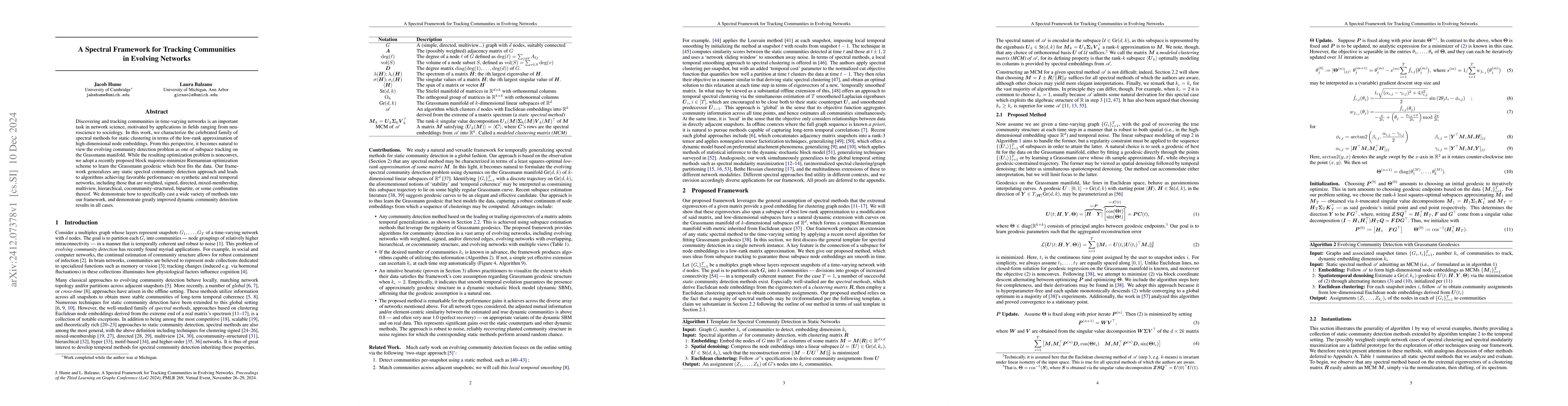 Thumbnail for A Spectral Framework for Tracking Communities in Evolving Networks