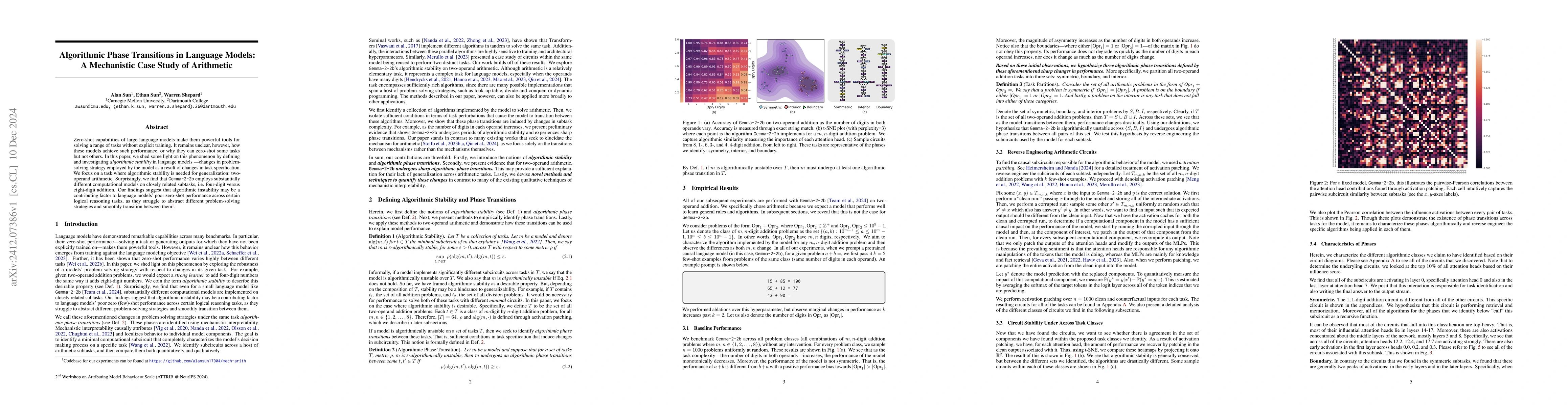 Thumbnail for Algorithmic Phase Transitions in Language Models: A Mechanistic Case
  Study of Arithmetic