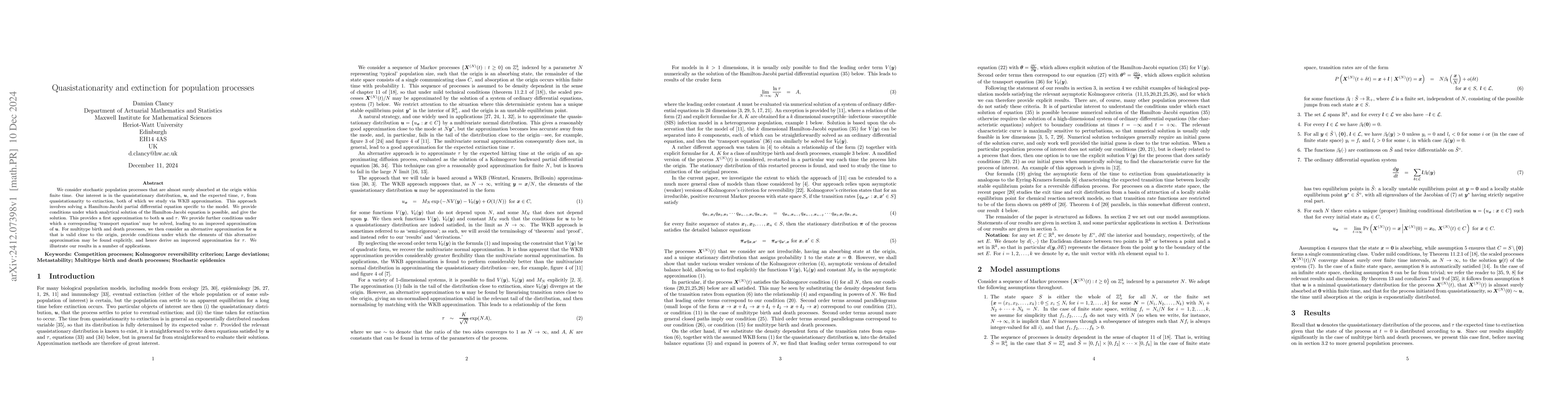 Thumbnail for Quasistationarity and extinction for population processes