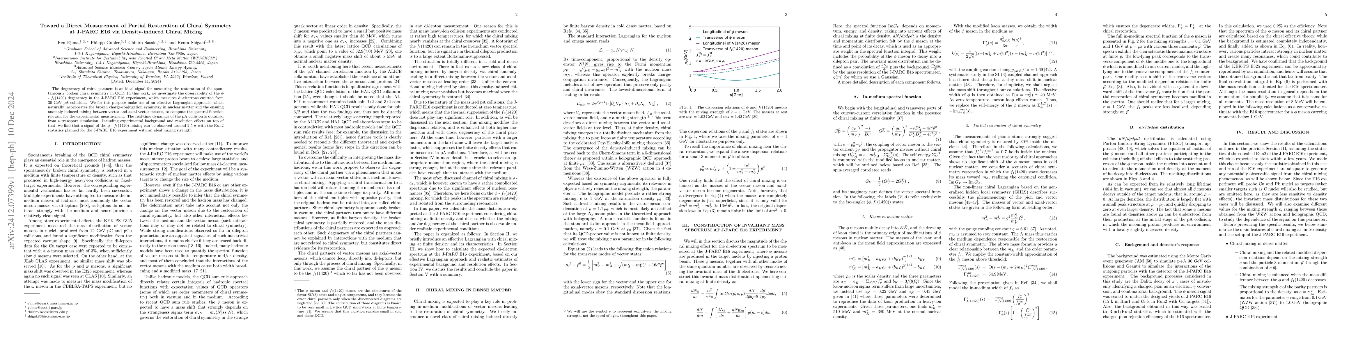 Thumbnail for Toward a Direct Measurement of Partial Restoration of Chiral Symmetry at
  J-PARC E16 via Density-induced Chiral Mixing