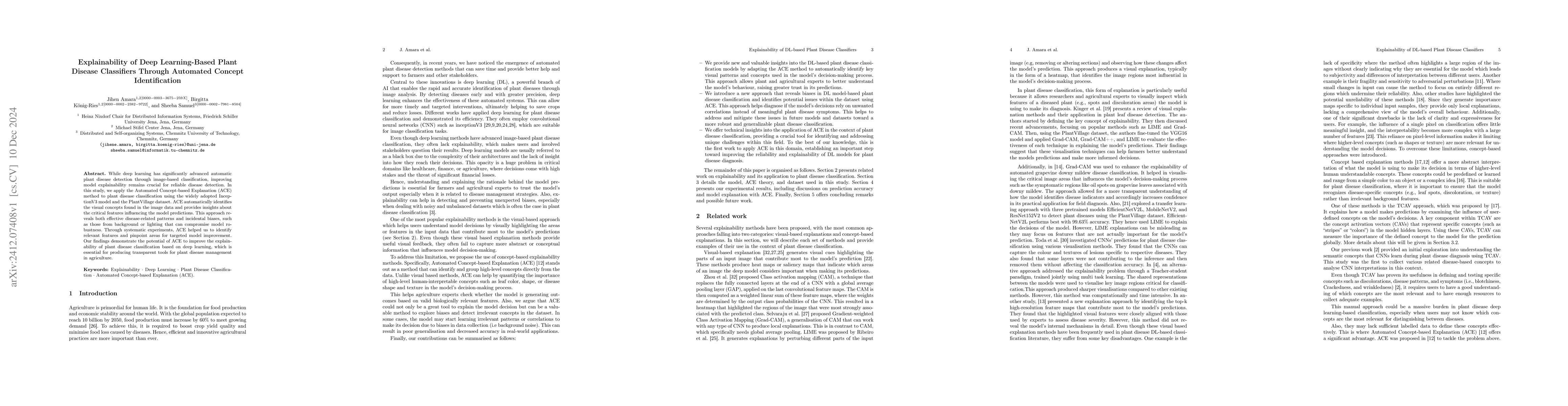 Thumbnail for Explainability of Deep Learning-Based Plant Disease Classifiers Through
  Automated Concept Identification
