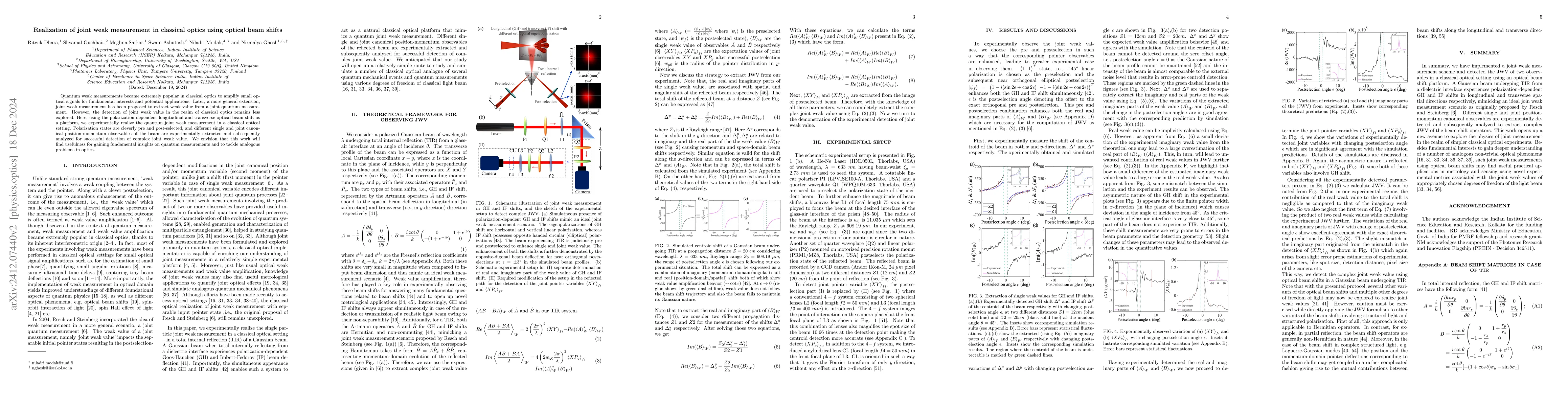 Thumbnail for Realization of joint weak measurement in classical optics using optical
  beam shifts
