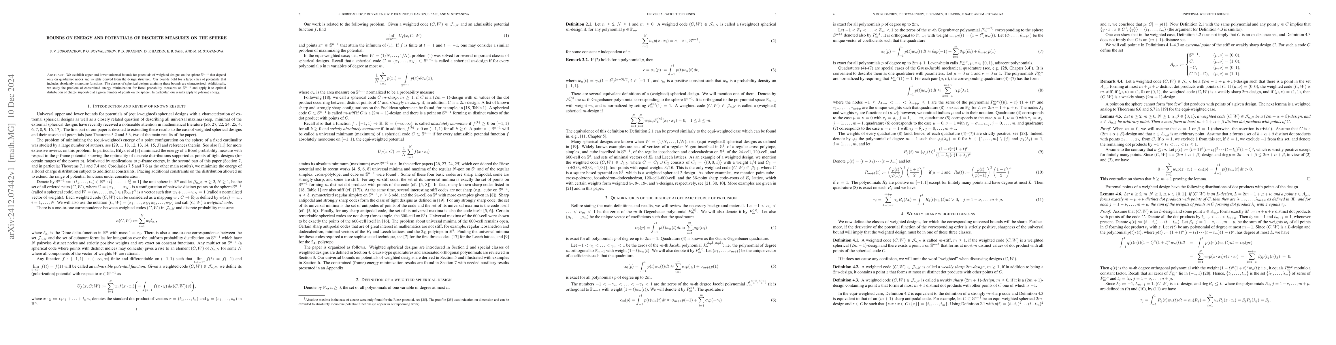 Thumbnail for Bounds on energy and potentials of discrete measures on the sphere