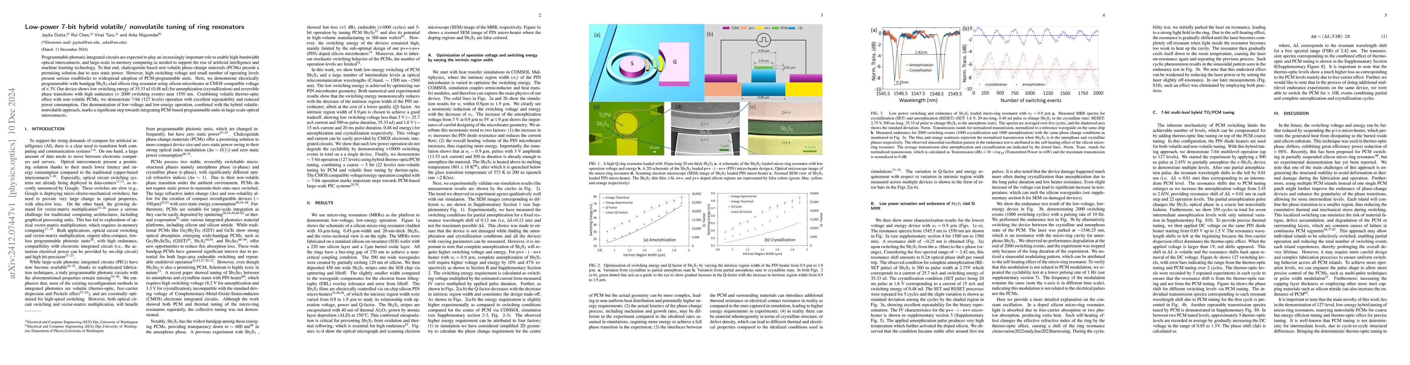 Thumbnail for Low-power 7-bit hybrid volatile/ nonvolatile tuning of ring resonators