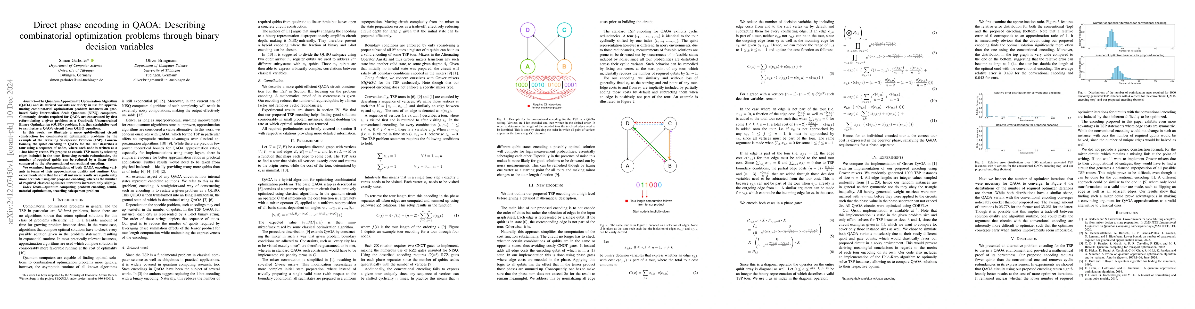 Thumbnail for Direct phase encoding in QAOA: Describing combinatorial optimization
  problems through binary decision variables