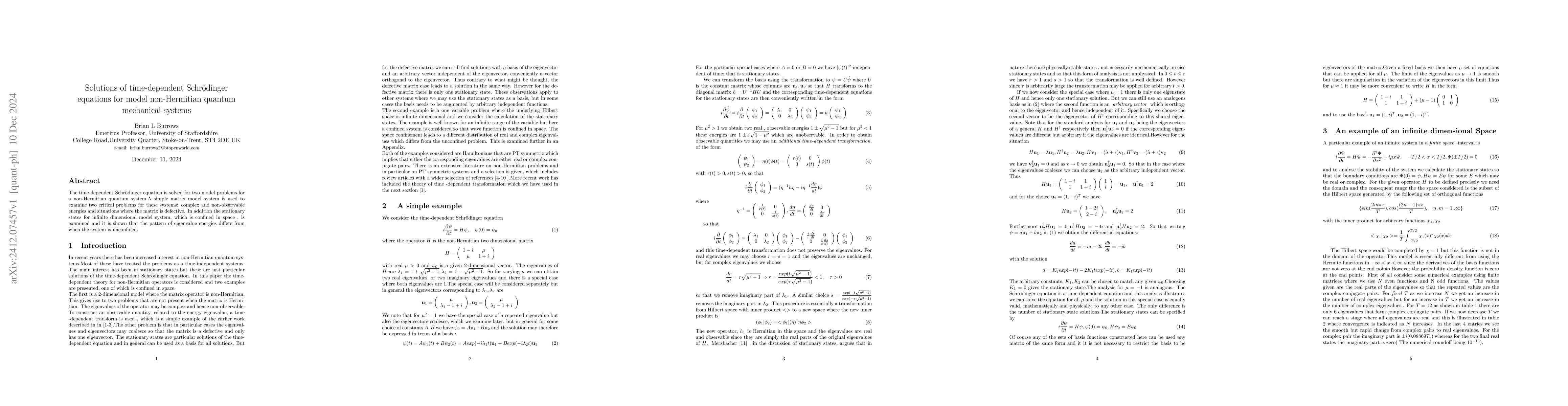Thumbnail for Solutions of time-dependent Schrodinger equations for model
  non-Hermitian quantum mechanical systems